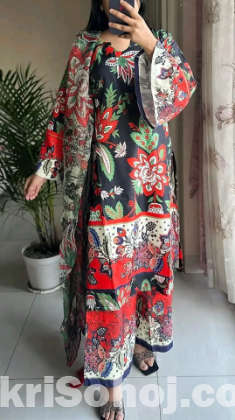 দুবাই সিল্ক ডিজিটাল প্রিন্ট স্টিচ থ্রি-পিস